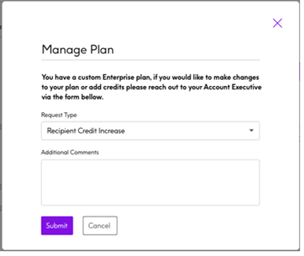 Manage Plan screen