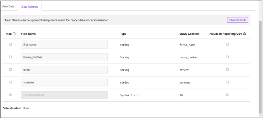 Data Schema tab