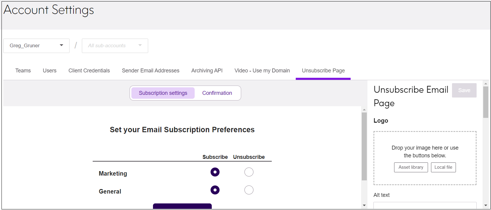 Account Settings Subscription Settings