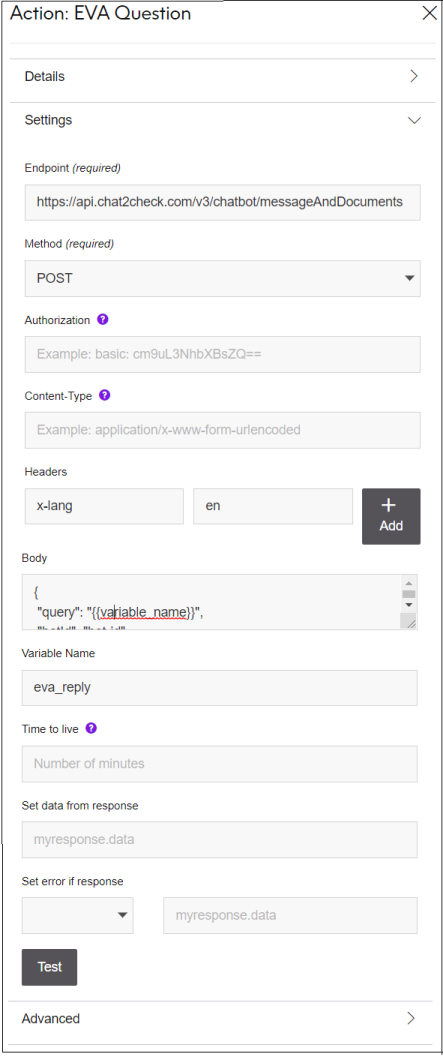 EVA Question action